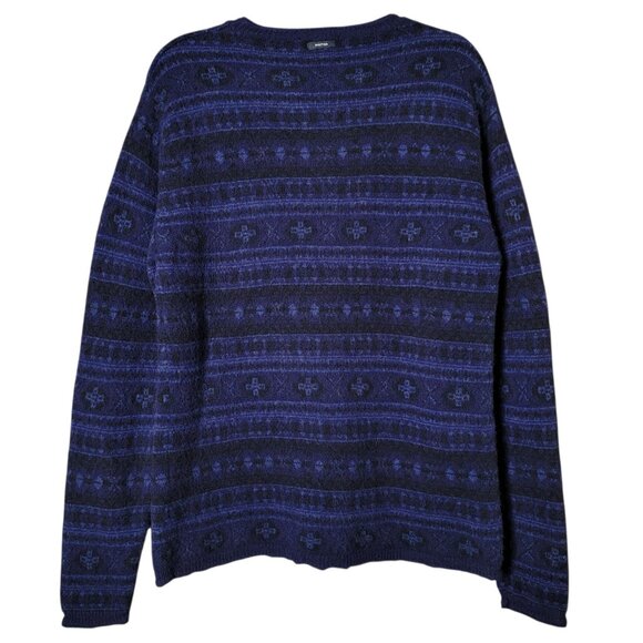 Vintage Nautica Mens Y2K 90s Blue Fair Isle Nordic Knit 100% Wool Sweater Medium - Picture 4 of 9